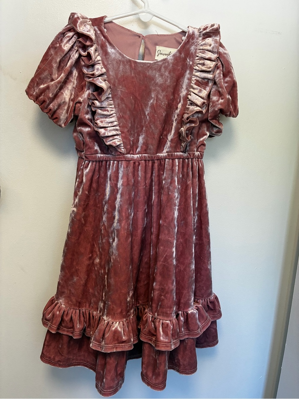 Searington Road, Blush Pink, Crushed Velvet Dress with Ruffles, Girls’ 6